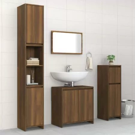 Set Mobili da Bagno 4 pz Rovere Marrone in Legno Multistrato