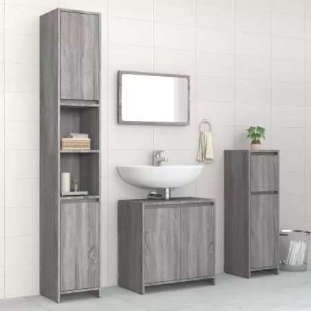 Set Mobili da Bagno 4 pz Grigio Sonoma in Legno Multistrato