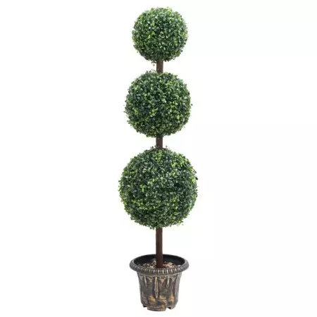 Pianta di Bosso Artificiale a Sfera con Vaso Verde 118 cm