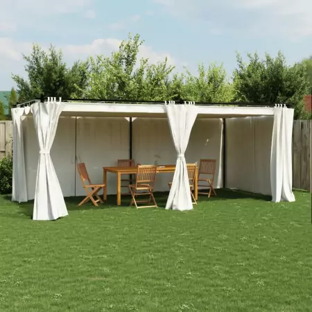 Gazebo con Tende Crema 6x3 m in Acciaio