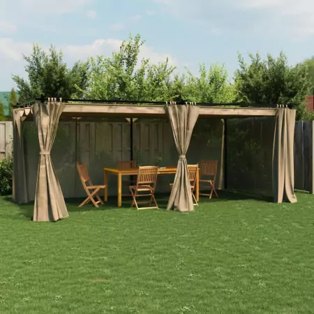 Gazebo con Tende Tortora 6x3 m in Acciaio