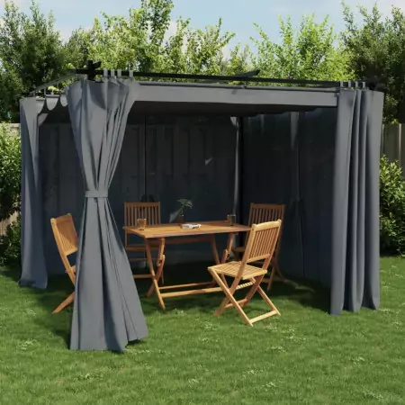 Gazebo con Tende Antracite 3x3 m in Acciaio