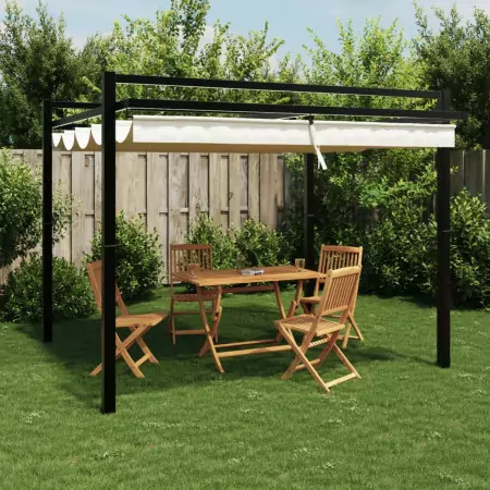 Gazebo da Giardino con Tetto Retrattile Crema 3x3m in Alluminio