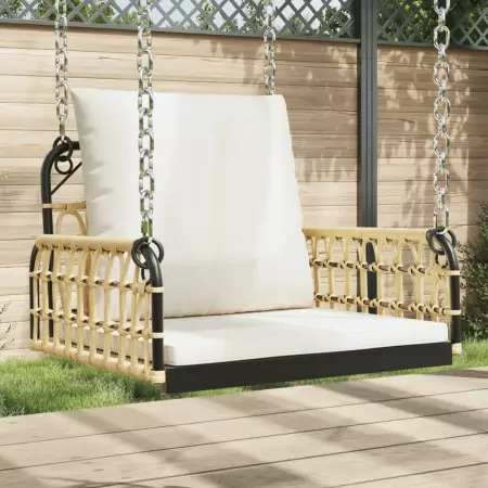 Sedia a Dondolo con Cuscini 63x58x39 cm Polyrattan e Acciaio