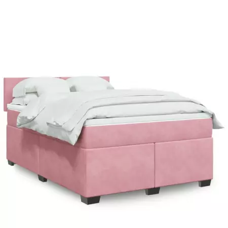 Giroletto a Molle con Materasso Rosa 140x190 cm in Velluto