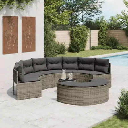 Set Divani da Giardino Semicircolare 3 pz in Polyrattan Grigio