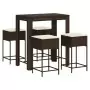 Set Bar da Giardino 5 pz con Cuscini in Polyrattan Marrone