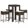 Set Bar da Giardino 5 pz con Cuscini in Polyrattan Marrone