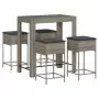 Set Bar da Giardino 5 pz con Cuscini in Polyrattan Grigio