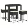 Set Bar da Giardino 5 pz con Cuscini in Polyrattan Nero