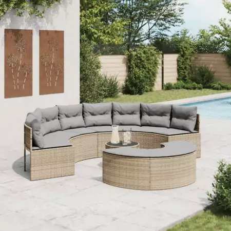 Set Divani da Giardino Semicircolare 3 pz in Polyrattan Beige