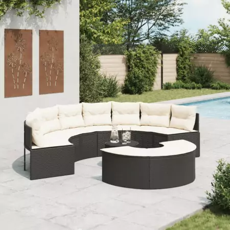 Set Divani da Giardino Semicircolare 3 pz in Polyrattan Nero