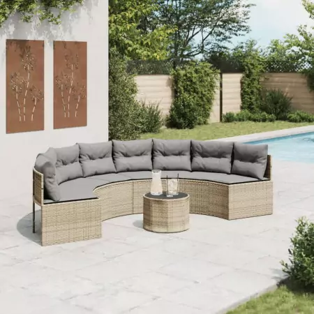 Divano Giardino Tavolo e Cuscini Semicircolare Beige Polyrattan