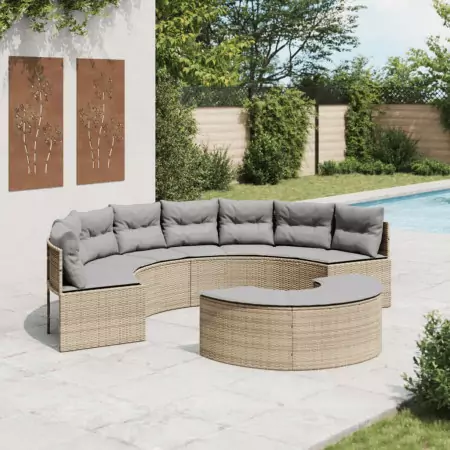 Set Divani da Giardino Semicircolare 2 pz in Polyrattan Beige