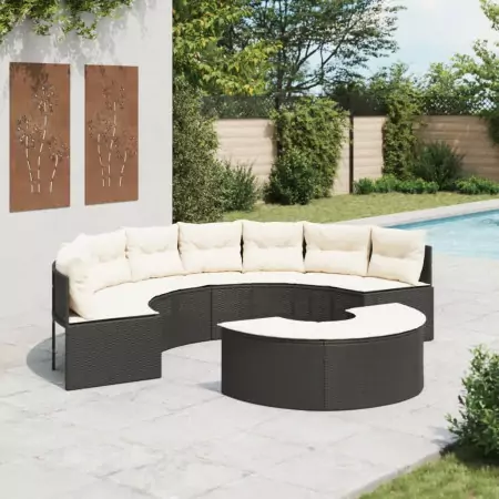 Set Divani da Giardino Semicircolare 2 pz in Polyrattan Nero