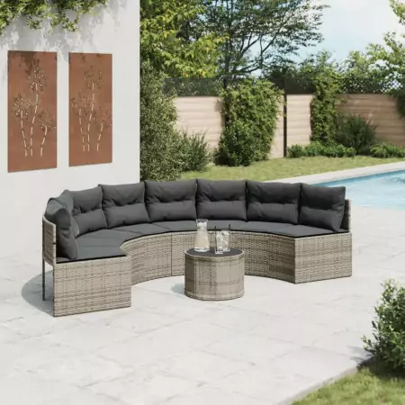 Divano Giardino Tavolo Cuscini Semicircolare Grigio Polyrattan