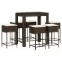 Set Bar da Giardino 7 pz con Cuscini in Polyrattan Marrone