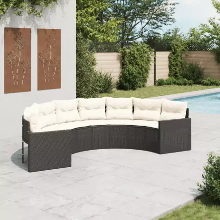 Divano da Giardino con Cuscini Semicircolare in Polyrattan