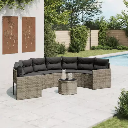 Divano Giardino Tavolo Cuscini Semicircolare Grigio Polyrattan