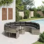 Divano da Giardino Tavolo e Cuscini Circolare Grigio Polyrattan