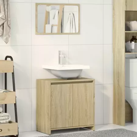 Set Mobili da Bagno 2 pz Rovere Sonoma in Legno Multistrato