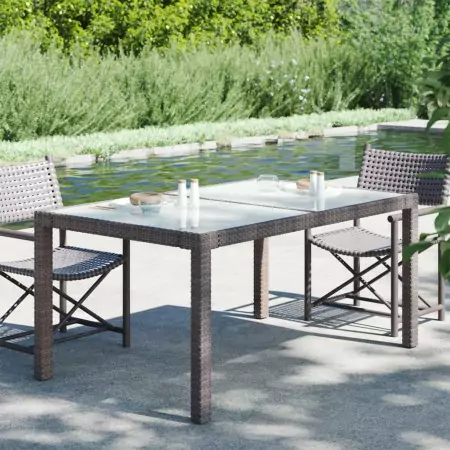 Tavolo Giardino 150x90x75cm Vetro Temperato Polyrattan Marrone