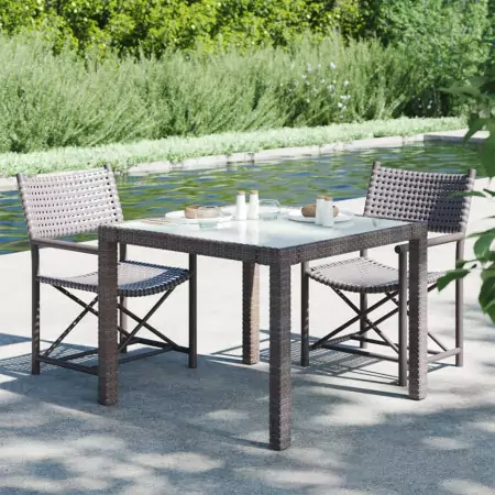 Tavolo Giardino 90x90x75cm Vetro Temperato e Polyrattan Marrone