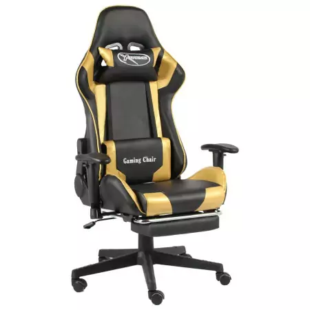 Sedia da Gaming Girevole con Poggiapiedi Oro in PVC