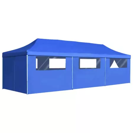 Tenda Pieghevole Pop-Up con 8 Pareti Laterali 3x9 m Blu