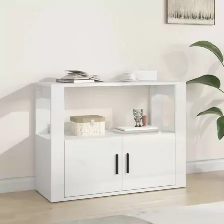 Credenza Bianco Lucido 80x30x60 cm in Legno Multistrato