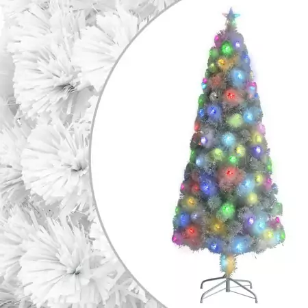 Albero Natale Artificiale LED Bianco 210 cm Fibra Ottica