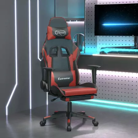 Sedia da Gaming con Poggiapiedi Nero e Rosso Vino in Similpelle