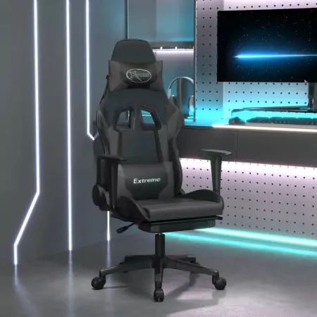 Sedia da Gaming Massaggio Poggiapiedi Nero e Grigio Similpelle