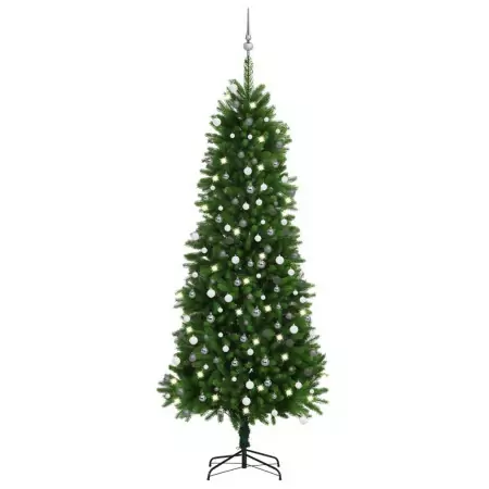 Set Albero Natale Artificiale con LED e Palline 240 cm Verde