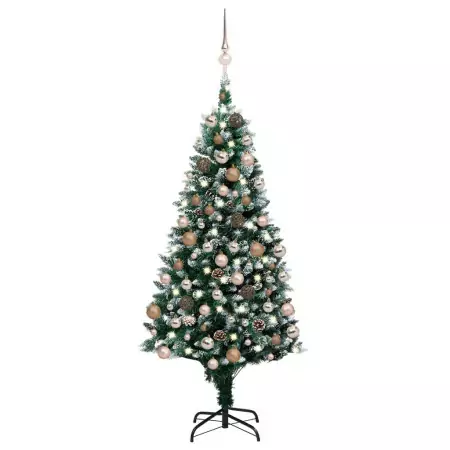 Set Albero Natale Artificiale con LED Palline e Pigne 180 cm