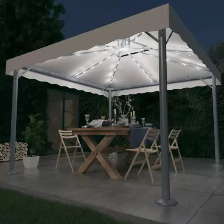 Gazebo con Stringa di Luci LED 300x300 cm Crema in Alluminio