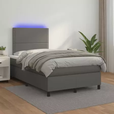 Giroletto Molle con Materasso e LED Grigio 120x200cm Similpelle