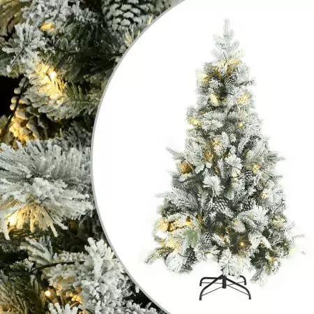 Albero di Natale con Neve Floccata LED e Pigne 195 cm PVC e PE