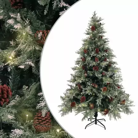 Albero di Natale con LED e Pigne Verde e Bianco 150 cm PVC e PE