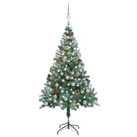 Set Albero Natale Satinato con LED Palline e Pigne 150 cm