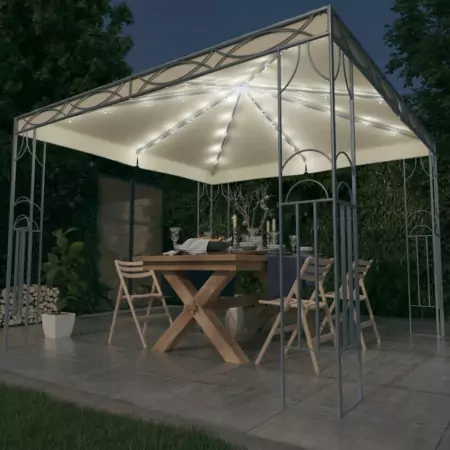 Gazebo con Stringa di Luci LED 300x300 cm Crema