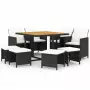 Set da Pranzo per Giardino 9pz con Cuscini in Polyrattan Nero