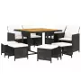 Set da Pranzo per Giardino 9pz con Cuscini in Polyrattan Nero