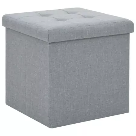 Pouf Pieghevole con Contenitore Grigio Chiaro in Simil Lino