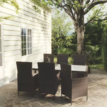 Set Mobili da Giardino 7 pz con Cuscini in Polyrattan Marrone