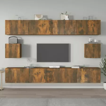 Set di Mobili Porta TV 6 pz Rovere Fumo in Legno Multistrato