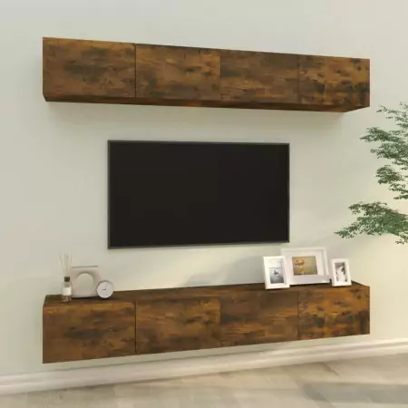 Mobili Porta TV a Parete 4 pz Rovere Fumo 100x30x30 cm