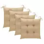 Sedie da Giardino con Cuscini Beige 4 pz Massello di Teak