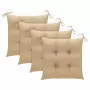 Sedie da Giardino con Cuscini Beige 4 pz Massello di Teak