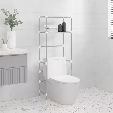 Rastrelliera per Bagno a 2 Livelli Grigia 53,5x28x143 cm Ferro